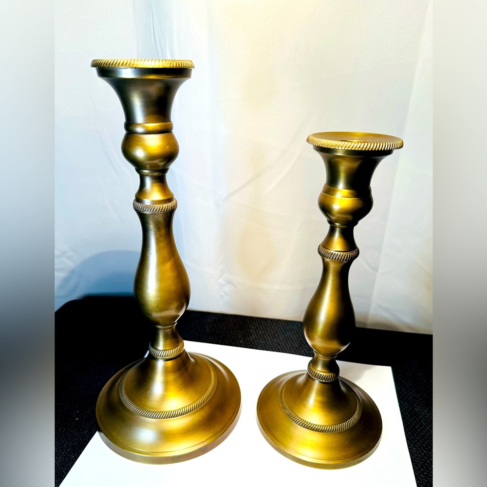 Vintage Pair Of Solid Brass Candle Pillars, Made In India